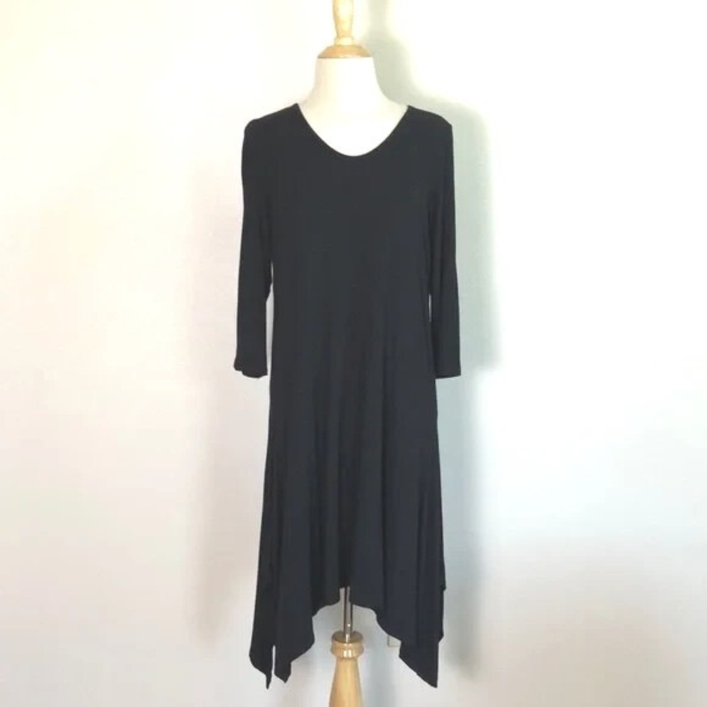 EILEEN FISHER Women Medium Black 3/4 Sleeve Stretch Knit Fish‎ Tail Midi Dress